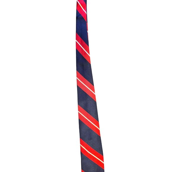 G.H. Bass & Co. Red & Navy Striped 100% Silk Repp Tie - Picture 4 of 6